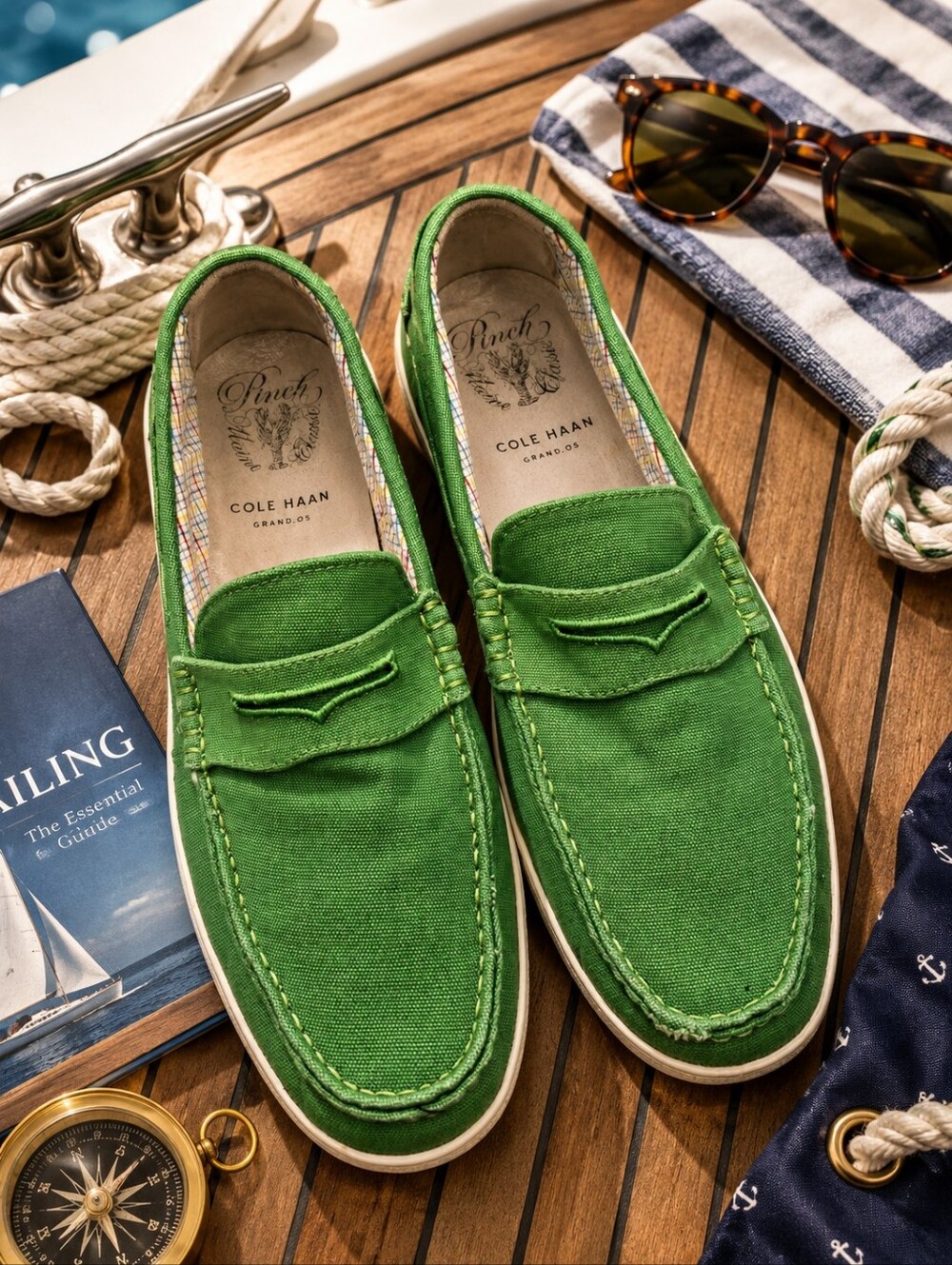Cole Haan Green Canvas Penny Loafers/boat Shoes. Gently Worn. Preppy. Mens 12